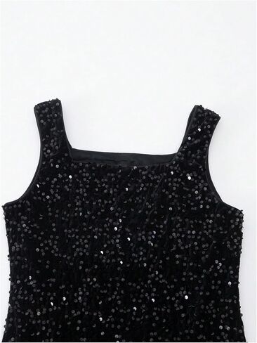 SHENHE Girl's Sparkly Sequin Dress Sleeveless Square Neck A Line Flared Fancy Party Mini Dress in Kuwait