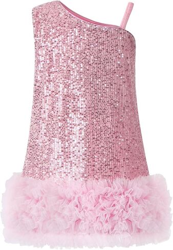 Tutu.kk Girls Sequin Gown Dress One-Shoulder Sparkly Flower Dress Birthday Party Outfit for Girls in Saudi Arabia