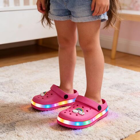 XPKWS Toddler Clogs Kids Slippers Light up Sandals Boys Girls LED Garden Shoes Cartoon Slides Slip on Lightweight Beach Pool Quick Dry in Saudi Arabia