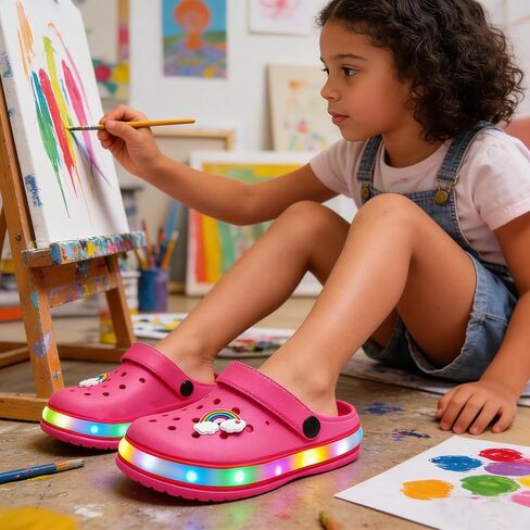 XPKWS Toddler Clogs Kids Slippers Light up Sandals Boys Girls LED Garden Shoes Cartoon Slides Slip on Lightweight Beach Pool Quick Dry in Saudi Arabia