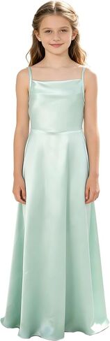 ABaoWedding Spaghetti Strap Junior Bridesmaid Dress Satin Open Back Flower Girl Dress with Bow in Kuwait
