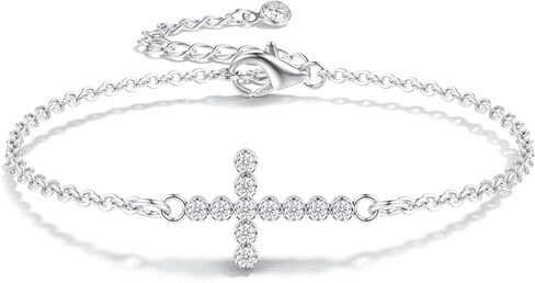 PATISORNA 925 Sterling Silver Bracelets for Women Adjustable Dainty Bracelet Cubic Zirconia 14K Gold Plated Bow Clover Cross Bracelets Waterproof Chain Bracelet for Women in Saudi Arabia