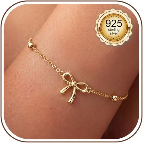 PATISORNA 925 Sterling Silver Bracelets for Women Adjustable Dainty Bracelet Cubic Zirconia 14K Gold Plated Bow Clover Cross Bracelets Waterproof Chain Bracelet for Women in Saudi Arabia