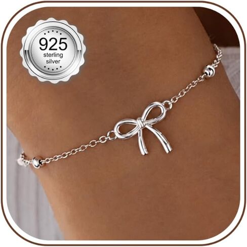 PATISORNA 925 Sterling Silver Bracelets for Women Adjustable Dainty Bracelet Cubic Zirconia 14K Gold Plated Bow Clover Cross Bracelets Waterproof Chain Bracelet for Women in Saudi Arabia