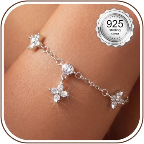 PATISORNA 925 Sterling Silver Bracelets for Women Adjustable Dainty Bracelet Cubic Zirconia 14K Gold Plated Bow Clover Cross Bracelets Waterproof Chain Bracelet for Women in Saudi Arabia