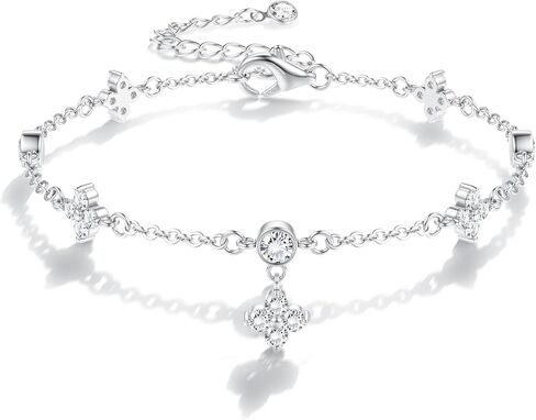 PATISORNA 925 Sterling Silver Bracelets for Women Adjustable Dainty Bracelet Cubic Zirconia 14K Gold Plated Bow Clover Cross Bracelets Waterproof Chain Bracelet for Women in Saudi Arabia