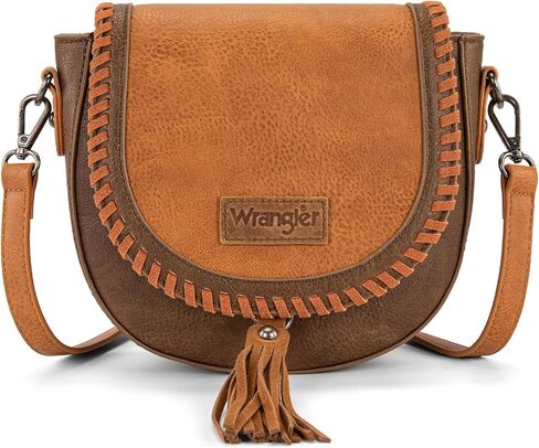 Wrangler Crossbody Bag Flap Saddle Bag Small Boho Purses for Women Embossed Braid Handbags with Tessel in Kuwait