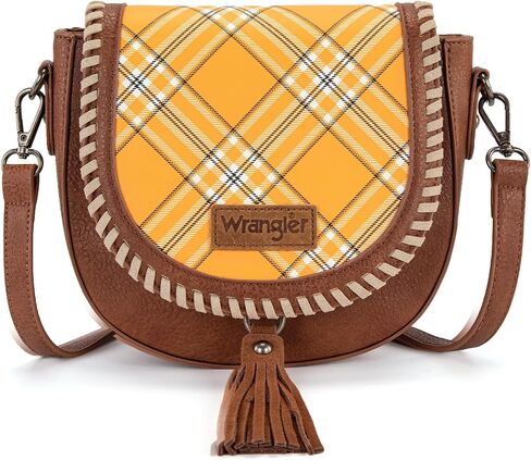 Wrangler Crossbody Bag Flap Saddle Bag Small Boho Purses for Women Embossed Braid Handbags with Tessel in Kuwait