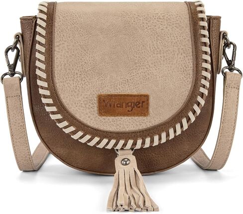Wrangler Crossbody Bag Flap Saddle Bag Small Boho Purses for Women Embossed Braid Handbags with Tessel in Kuwait