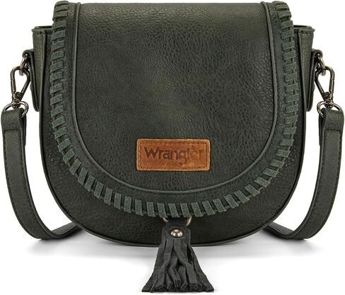 Wrangler Crossbody Bag Flap Saddle Bag Small Boho Purses for Women Embossed Braid Handbags with Tessel in Kuwait