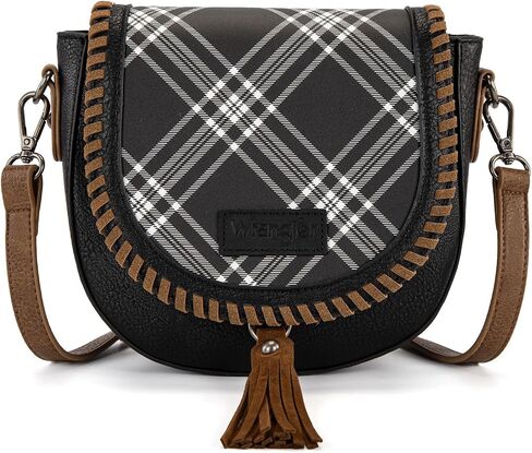 Wrangler Crossbody Bag Flap Saddle Bag Small Boho Purses for Women Embossed Braid Handbags with Tessel in Kuwait