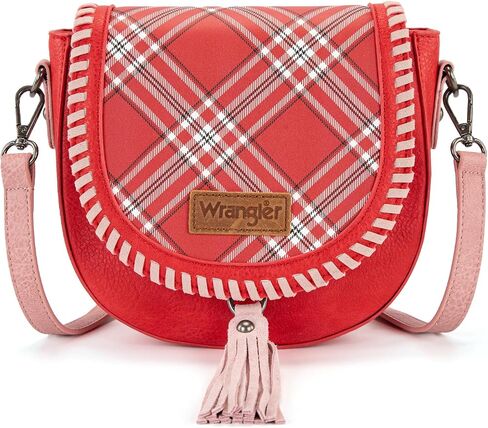 Wrangler Crossbody Bag Flap Saddle Bag Small Boho Purses for Women Embossed Braid Handbags with Tessel in Kuwait