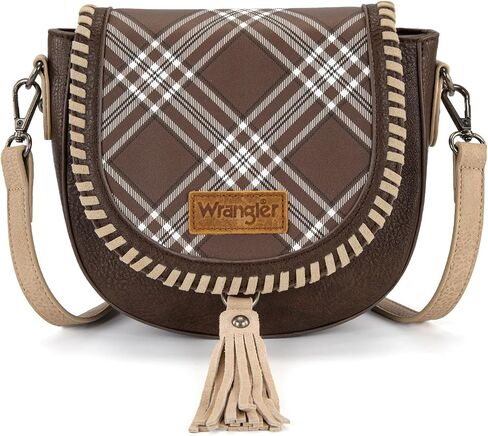 Wrangler Crossbody Bag Flap Saddle Bag Small Boho Purses for Women Embossed Braid Handbags with Tessel in Kuwait