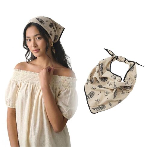 Aranya Floral Embroidered Triangle Hair Scarf for Women - Cotton Blend Breathable Bandana - Cottagecore Wildflower Headwrap - Soft Boho Neckerchief White in Saudi Arabia