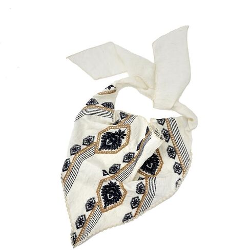 Aranya Floral Embroidered Triangle Hair Scarf for Women - Cotton Blend Breathable Bandana - Cottagecore Wildflower Headwrap - Soft Boho Neckerchief White in Saudi Arabia