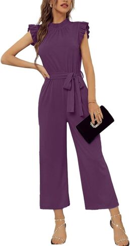 SheKiss 2026 Summer Jumpsuits for Womens Dressy Casual Wide Leg Elegant High Neck Purple Jumper in Saudi Arabia