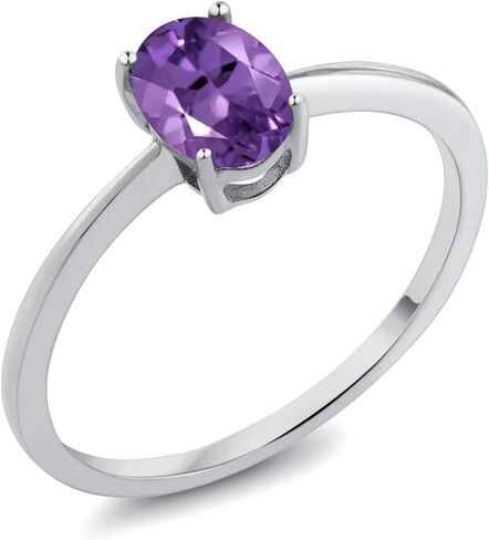 Gem Stone King 10K White Gold Gemstone Birthstone Solitaire Engagement Ring | Oval 7X5MM | Wedding Anniversary Promise Ring For Women | Size 5, 6, 7, 8, 9 in Kuwait