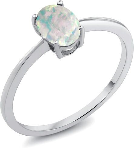 Gem Stone King 10K White Gold Gemstone Birthstone Solitaire Engagement Ring | Oval 7X5MM | Wedding Anniversary Promise Ring For Women | Size 5, 6, 7, 8, 9 in Kuwait