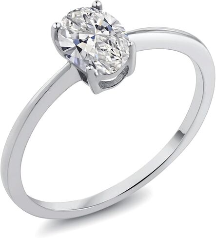 Gem Stone King 10K White Gold Gemstone Birthstone Solitaire Engagement Ring | Oval 7X5MM | Wedding Anniversary Promise Ring For Women | Size 5, 6, 7, 8, 9 in Kuwait