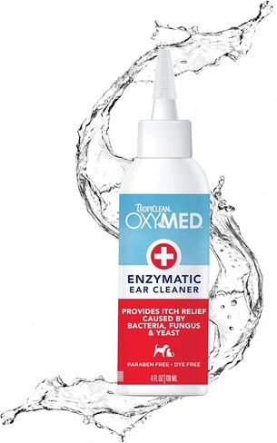 TropiClean OxyMed Enzymatic Dog Ear Cleaner, Treatment for Dogs, Vet Recommended Ear Cleaning Solution, Daily Wash Drops, Safe for Cats, USA Made, 4oz in Kuwait