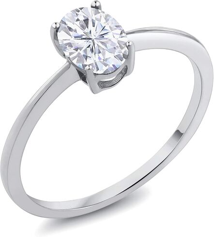 Gem Stone King 10K White Gold Gemstone Birthstone Solitaire Engagement Ring | Oval 7X5MM | Wedding Anniversary Promise Ring For Women | Size 5, 6, 7, 8, 9 in Kuwait