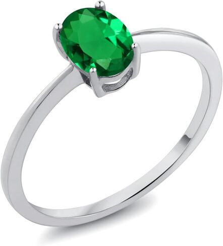 Gem Stone King 10K White Gold Gemstone Birthstone Solitaire Engagement Ring | Oval 7X5MM | Wedding Anniversary Promise Ring For Women | Size 5, 6, 7, 8, 9 in Kuwait