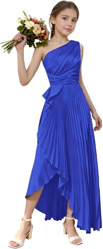 Junior Bridesmaid Dresses One Shoulder Satin Pleated Flower Girl Dress Teen Girls Wedding Guest Formal Party Gown in Saudi Arabia