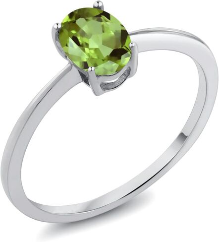 Gem Stone King 10K White Gold Gemstone Birthstone Solitaire Engagement Ring | Oval 7X5MM | Wedding Anniversary Promise Ring For Women | Size 5, 6, 7, 8, 9 in Kuwait