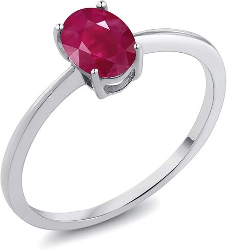Gem Stone King 10K White Gold Gemstone Birthstone Solitaire Engagement Ring | Oval 7X5MM | Wedding Anniversary Promise Ring For Women | Size 5, 6, 7, 8, 9 in Kuwait