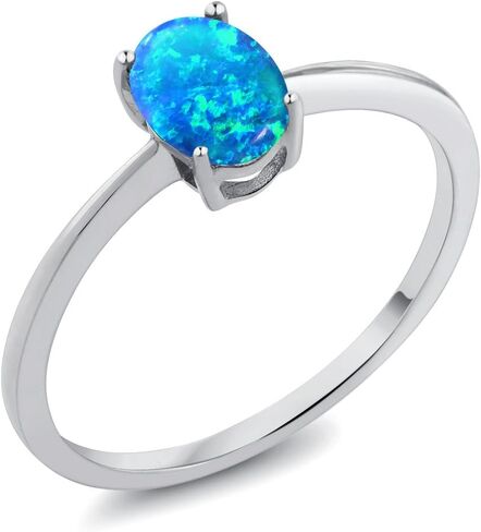 Gem Stone King 10K White Gold Gemstone Birthstone Solitaire Engagement Ring | Oval 7X5MM | Wedding Anniversary Promise Ring For Women | Size 5, 6, 7, 8, 9 in Kuwait