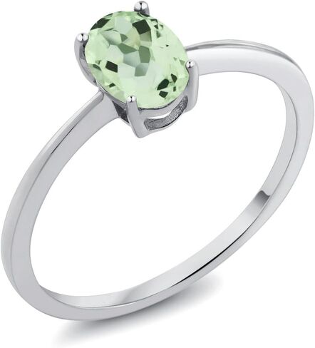 Gem Stone King 10K White Gold Gemstone Birthstone Solitaire Engagement Ring | Oval 7X5MM | Wedding Anniversary Promise Ring For Women | Size 5, 6, 7, 8, 9 in Kuwait