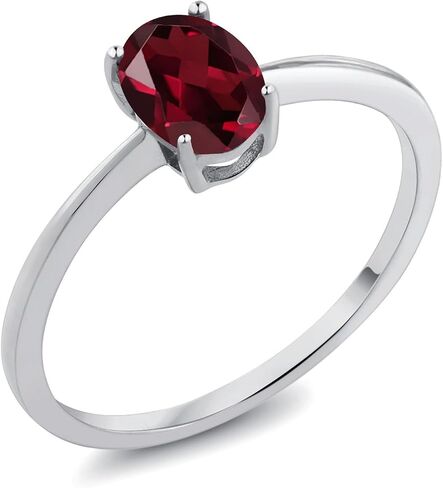 Gem Stone King 10K White Gold Gemstone Birthstone Solitaire Engagement Ring | Oval 7X5MM | Wedding Anniversary Promise Ring For Women | Size 5, 6, 7, 8, 9 in Kuwait