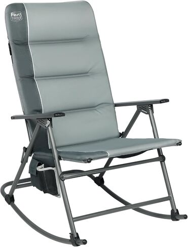 TIMBER RIDGE Oversized Folding Rocking Camping Chair, Padded Outdoor Rocker with High Back, Portable Outdoor Chair for Patio, Garden, Lawn, Supports up to 300 lbs, Grey in Kuwait