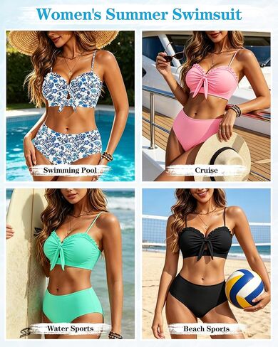HORISUN 2 Piece Bikini Set for Women Knotted Front High Waisted Swimsuits Ruffle Trim Bathing Suit Beach Swimwear in Saudi Arabia