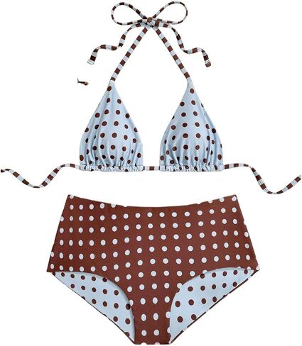 MakeMeChic Women's Halter Triangle Bikini Sets Polka Dots String Tie Backless Bathing Suit in Kuwait