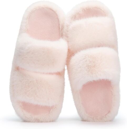 Womens Fuzzy Open-toe Slippers Fluffy Soft Comfy Memory Foam Indoor House Shoes Faux Fur in Saudi Arabia