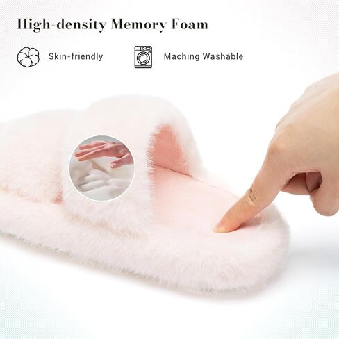 Womens Fuzzy Open-toe Slippers Fluffy Soft Comfy Memory Foam Indoor House Shoes Faux Fur in Saudi Arabia