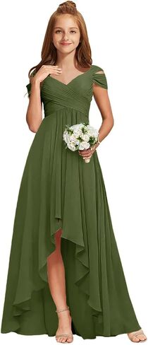 MRHUSH Junior Bridesmaid Dresses for Teen Girls Off Shoulder Flower Girl Dress Chiffon Ruched Formal Party Prom Gown High Low in Saudi Arabia