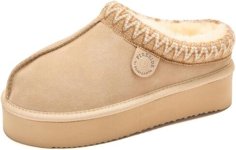 Fireside by Dearfoams Women's Queenstown Genuine Shearling Platform Clog Slippers, Suede Clogs for Indoor & Outdoor in Saudi Arabia