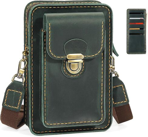 Handmade Genuine Leather Crossbody Phone Bag, Small Belt Pouch with Card Slots, Slim Phone Holster Case for Men & Women in Saudi Arabia