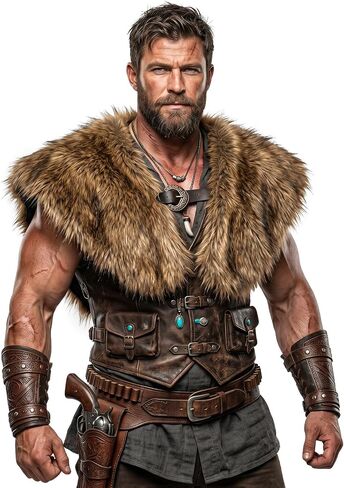 GOKTOW Men Viking Faux Fur Collar with Belt Buckle Medieval Knight Shoulder Wrap Warrior Cape Winter Shawl Cosplay Costume in Saudi Arabia