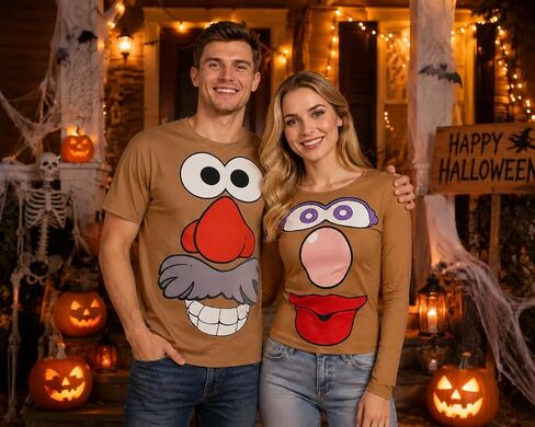 PAINEOMN Mr. Mrs. Potato Costume Printed Big Face T-shirt Halloween Couples Tee Cosplay Outfits for Adult Fancy Dress in Saudi Arabia