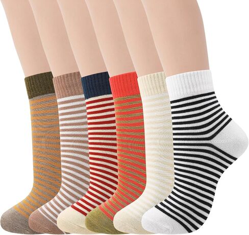 Womens Strip Crew Socks 6 Pairs Ankle Casual Athletic Socks Cute College Style Ribbed Colorful Crew Sock in Saudi Arabia