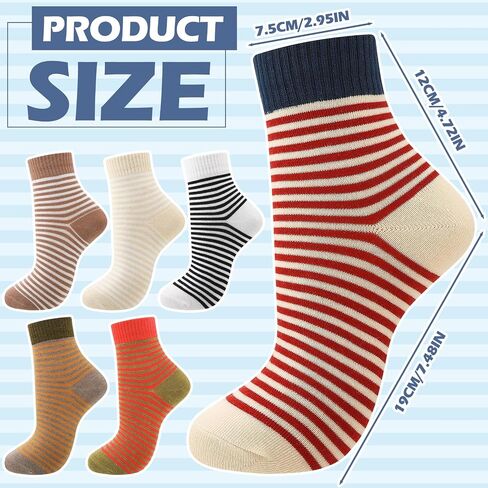 Womens Strip Crew Socks 6 Pairs Ankle Casual Athletic Socks Cute College Style Ribbed Colorful Crew Sock in Saudi Arabia