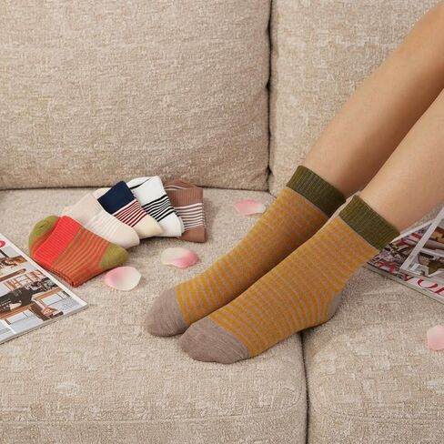 Womens Strip Crew Socks 6 Pairs Ankle Casual Athletic Socks Cute College Style Ribbed Colorful Crew Sock in Saudi Arabia