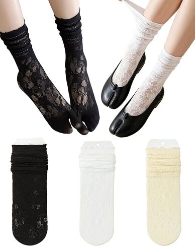Women Lace Tabi Socks Slouch Split Toe Socks with Ruffle Trim Japanese Frilly Mesh Tabis Sock Lace Sexy Flip Flop Sock in Saudi Arabia