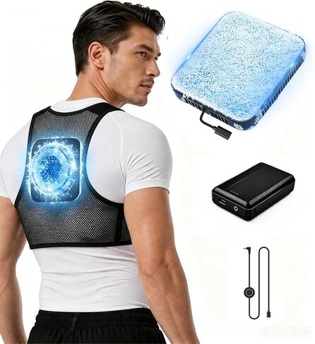 Cooling Vest with 175cm² Semiconductor Cooling Plate | 20000mAh Battery, 12V Power Output, 4 Adjustment Modes, Portable Wearable Back Air Conditioner, Outdoor Work, Hiking in Kuwait