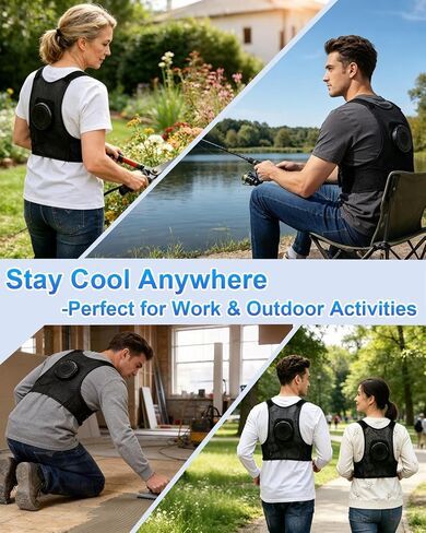 Cooling Vest with 175cm² Semiconductor Cooling Plate | 20000mAh Battery, 12V Power Output, 4 Adjustment Modes, Portable Wearable Back Air Conditioner, Outdoor Work, Hiking in Kuwait
