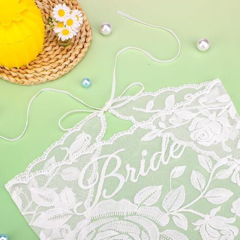 Bride Headscarf, White Lace Embroidered Tulle Bandana Headwear for Women Wedding Bridal Shower Veil Headband Decorations Bachelorette Party Head Scarf Gift & Accessories in Kuwait