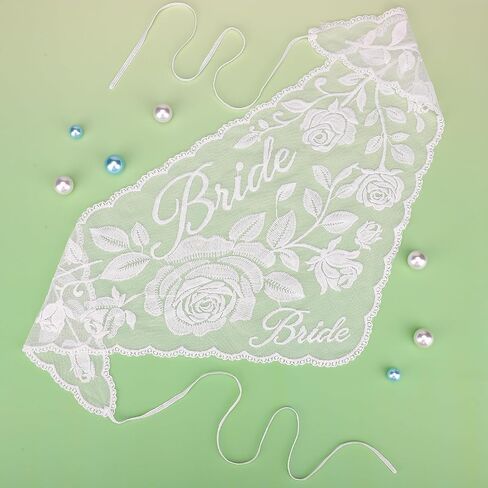 Bride Headscarf, White Lace Embroidered Tulle Bandana Headwear for Women Wedding Bridal Shower Veil Headband Decorations Bachelorette Party Head Scarf Gift & Accessories in Kuwait